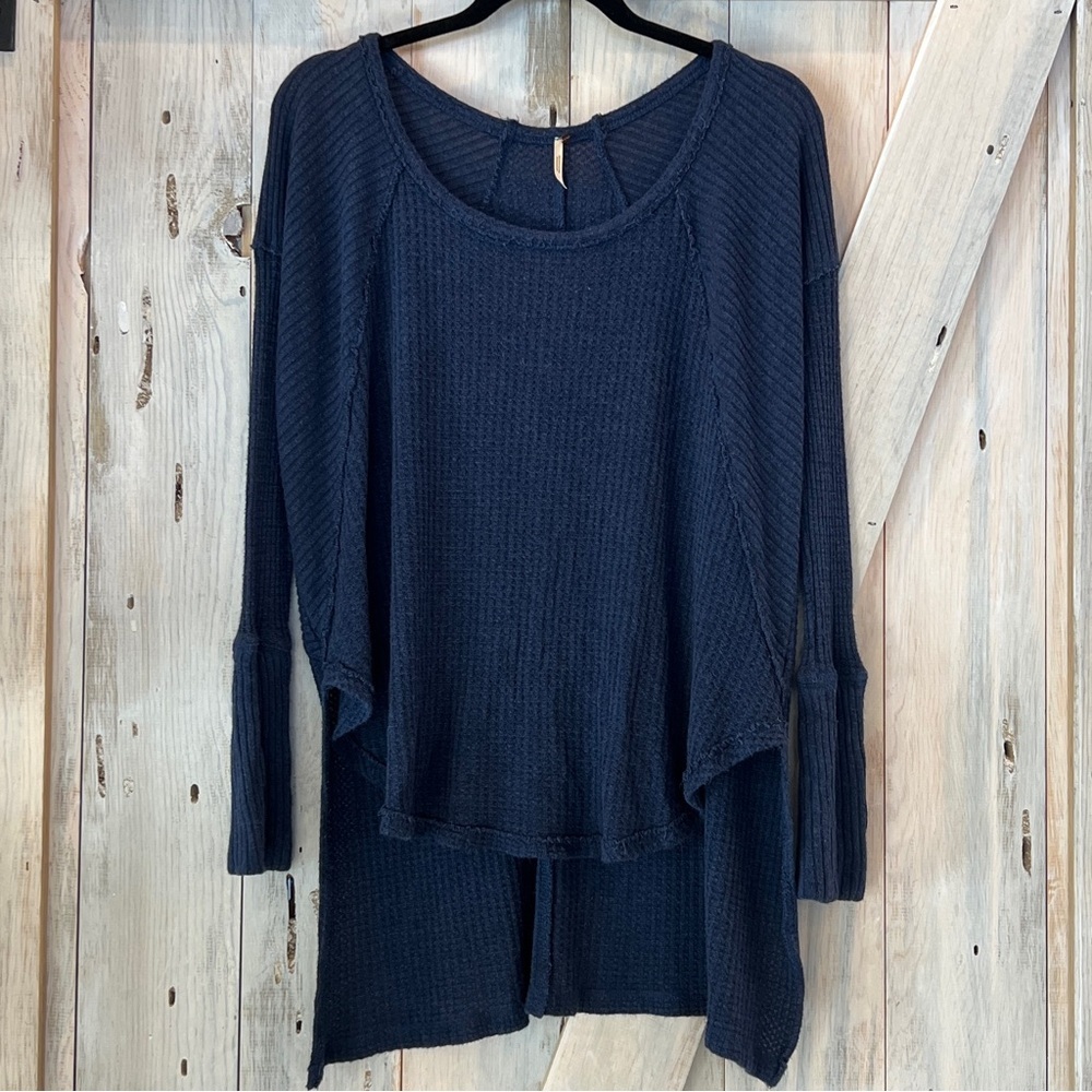 Size Small Free People Navy Scoopneck High Low Oversized Waffle Knit Thermal